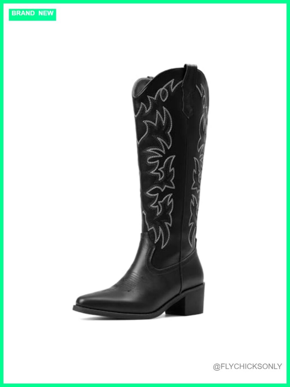 PU Knee High Cowboy Boots Pointed Toe Chunky Heel Western